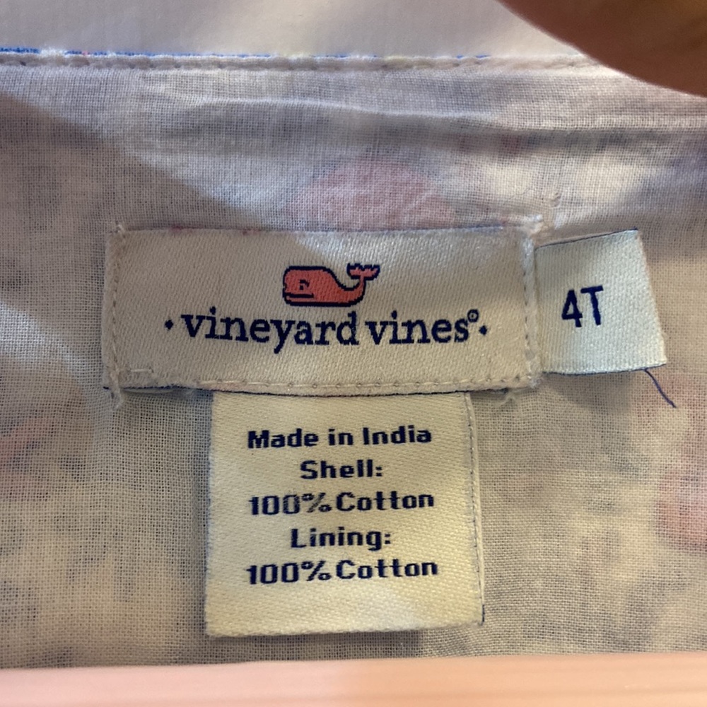 Vineyard Vines Girls 4T Dress Tropical Print Ruffle Sleeves EUC Smoke/Pet Free - Picture 3 of 3